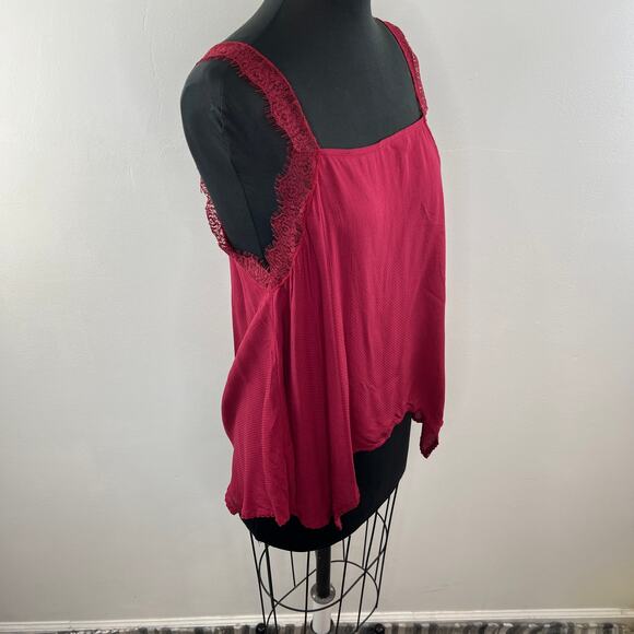 NWT FREE PEOPLE Intimately Wine Red Lace Strap Dobby Dot Cami Top Tank Size S - Picture 5 of 12